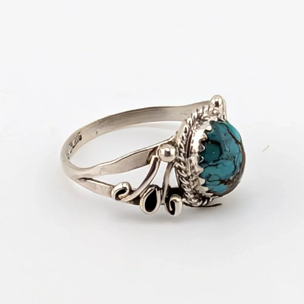 Handcrafted Navajo Green Turquoise Ring Native American Jewelry Sz‎ 7.75**